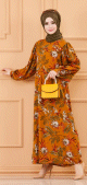 Robe longue motif fleurs ample pour femme (Vetements hijab mastour) - Couleur tabac