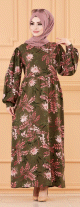 Robe fleurie ample pour femme (Vetements hijab mastour) - Couleur kaki
