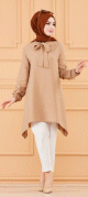 Tunique style habille pour femme (Vetement Hijab chic) - Couleur beige
