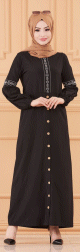 Robe longue brodee pour femme musulmane (Modeles de Robes Style Classique pour Hijab 2022) - Couleur noir