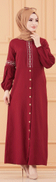 Robe longue brodee pour femme musulmane (Tenue Hijab classique) - Couleur bordeaux