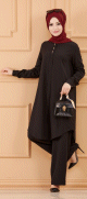 Ensemble ample pour femme : tunique et pantalon large (Vetement chic style habille pour femme musulmane) - Couleur noir