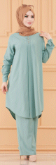 Ensemble ample pour femme : tunique et pantalon (Vetement mastour style habille pour femme musulmane) - Couleur menthe