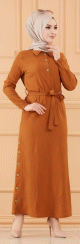 Robe longue boutonnee avec ceinture pour femmes (Vetements style habille pour hijab) - Couleur rouille