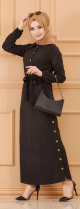 Robe longue chic avec ceinture (Vetement style habille pour femme voilee) - Couleur noir