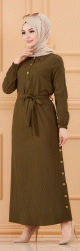 Robe longue boutonnee avec ceinture pour femme (Vetement style habille pour hijab) - Couleur kaki