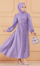 Robe en coton ample et evasee et brodee pour femme (Vetement classique habille hijab) - Couleur lilas