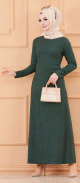 Robe longue evasee pour femme motif pois (Vetement hidjab) - Couleur vert emeraude