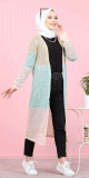 Cardigan Gilet long tricolore style decontracte moderne pour femme (Hidjab moderne) - Couleur Or, vert pastel, rose