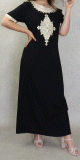 Robe tunisienne d'ete longue manches courtes avec broderies - Couleur noir