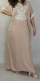 Robe orientale style arabe a manches courtes brodee avec perles et strass - couleur beige