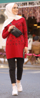Tunique imprimee avec motif etoile (Star Modeste Fashion pour femme voilee) - Couleur rouge