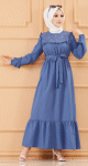 Robe brodee (Tenue elegante femme voilee) - Couleur bleu indigo