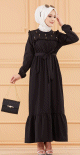 Robe brodee avec motifs fleurs (Vetement classique femme voilee) - Couleur noir