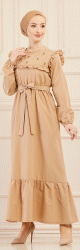 Robe brodee pour femme (Tenue elegante pour hijab) - Couleur beige