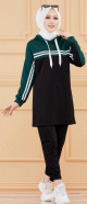 Survetement femme (Vetement Decontracte & Sport pour Hijab - Paris) - Couleur noir et vert emeraude