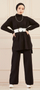 Ensemble ample pour saison automne hiver (Tenue hijab deux pieces : tunique et pantalon) - Couleur noir