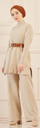 Ensemble ample pour saison automne hiver (Tenue hijab deux pieces : tunique et pantalon) - Couleur beige