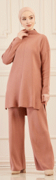 Ensemble ample pour saison automne hiver (Tenue hijab deux pieces : tunique et pantalon) - Couleur vieux rose