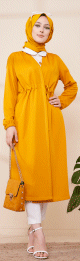 Cardigan a lacets pour femme (Gilet long - Boutique Vetement Hijab Paris) - Couleur jaune moutarde