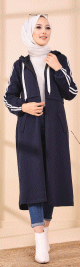 Gilet long avec capuche pour femme musulmane - Couleur bleu marine