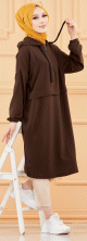 Tunique ample avec capuche (Tenue decontractee et sport pour femme musulmane) - Couleur marron
