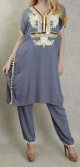Jabador femme avec broderies - Deux pieces tunique et pantalon - Couleur gris