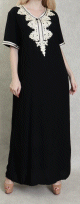 Robe orientale longue brodee manches courtes et decontractee pour femme - Couleur noir