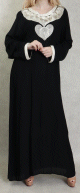 Robe longue style oriental avec borderie originale sous forme de coeur pour femme - Couleur noir