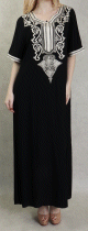 Robe longue orientale avec borderies en coton pour femme - Couleur noir