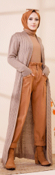 Cardigan maxi-long tricote en grosses mailles (Vetement Hijab Automne Hiver) - Couleur beige