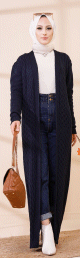 Cardigan maxi-long tricote en grosses mailles (Vetement Hijab Automne Hiver) - Couleur bleu marine