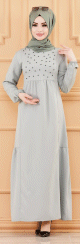 Robe de soiree longue perlee chic et classe (Vetement hijab habille pour femme) - Couleur menthe