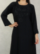 Robe de soiree noire style Abaya Dubai de qualite avec motifs strass et perles noires