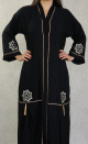 Robe de soiree Abaya Dubai de qualite avec pompons, strass dores et broderies - Couleur noir