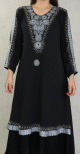 Robe de soiree Abaya Dubai noire de qualite avec broderie perles et strass argentes