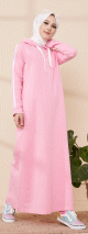 Robe avec capuche style moderne et sport (Vetement adapte pour femme voilee) - Couleur vert emeraude rose clair