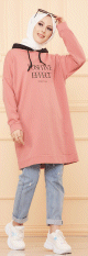 Tunique type sweat-shirt a capuche (Vetement sport et tendance pour hijab) - Couleur vieux rose