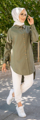 Chemise longe pour femme (Vetement pour hidjab nouveaute 2023) - Couleur kaki