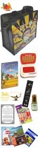 Le Mega Pack Cadeau garcon : Cartable surprise "J'apprends ma religion" (Ordinateur, Bonbons halal, Livres, DVD, Musc...) pour enfant, ecole arabe, etc.