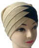 Turban bonnet croise bicolore femme moderne - Couleur Sable et Noir