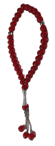 Chapelet (Subha) de luxe a 33 perles de couleur Rouge fume avec parties argentees